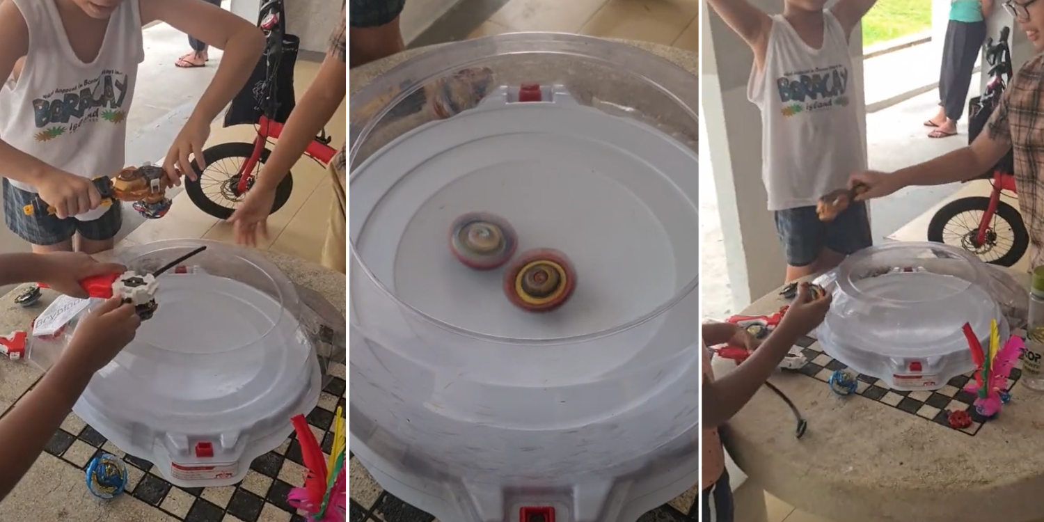 Kids have beyblade battle at HDB void deck, scene brings back fond childhood memories