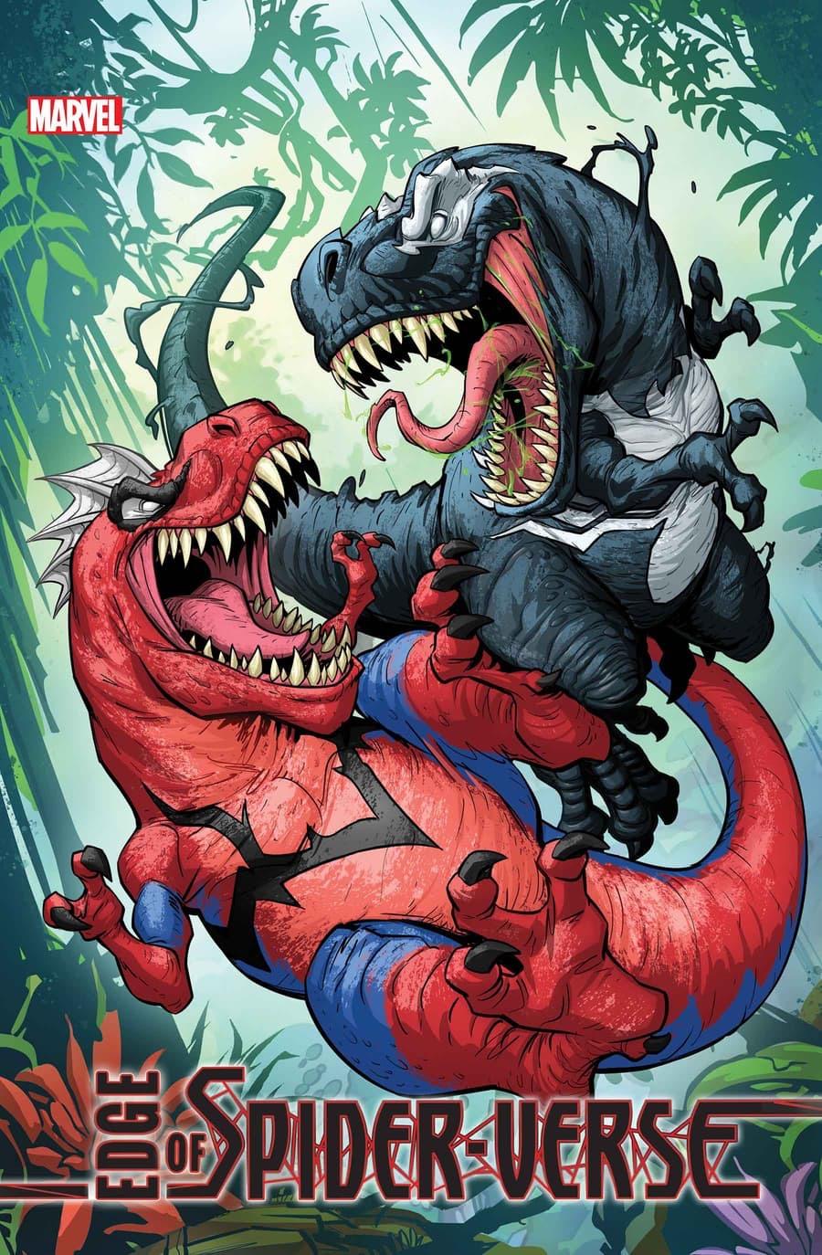 Spider-Man and Venom Battle as Dinosaurs In Edge of Spider-Verse Preview