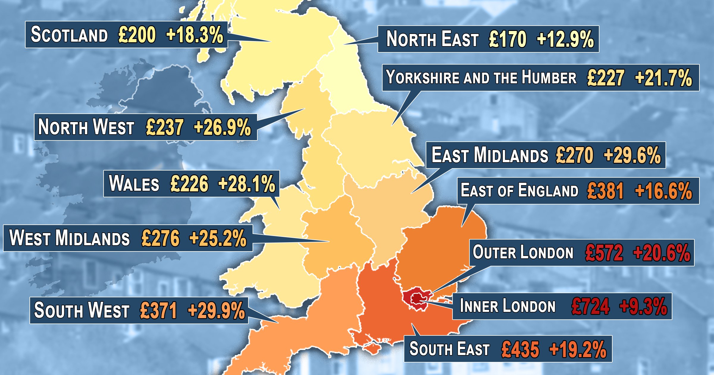 This map shows how much a square foot of property costs in different parts of the UK