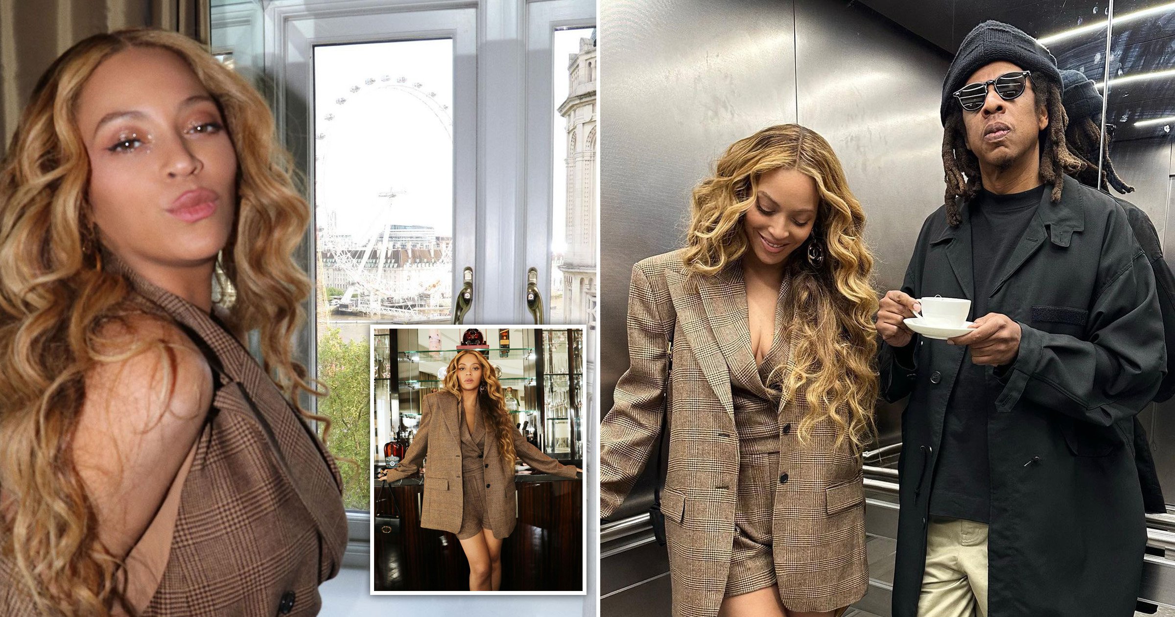 Beyoncé gives British-chic as she embraces tea and admires London Eye in tweed with Jay-Z