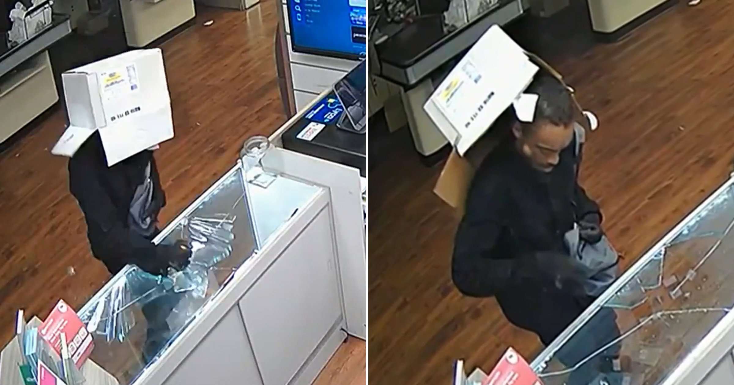 Robber caught after lifting cardboard box off head to check stolen loot