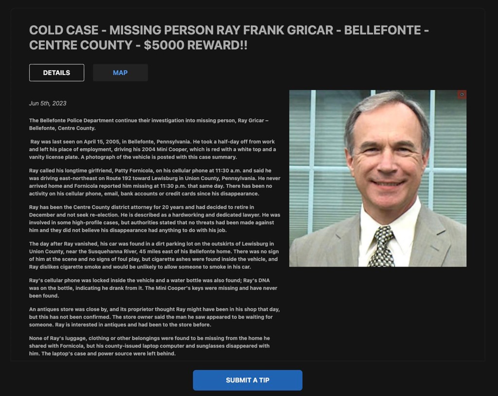Pennsylvania officials offer $5K reward in cold case of a prosecutor who vanished in 2004