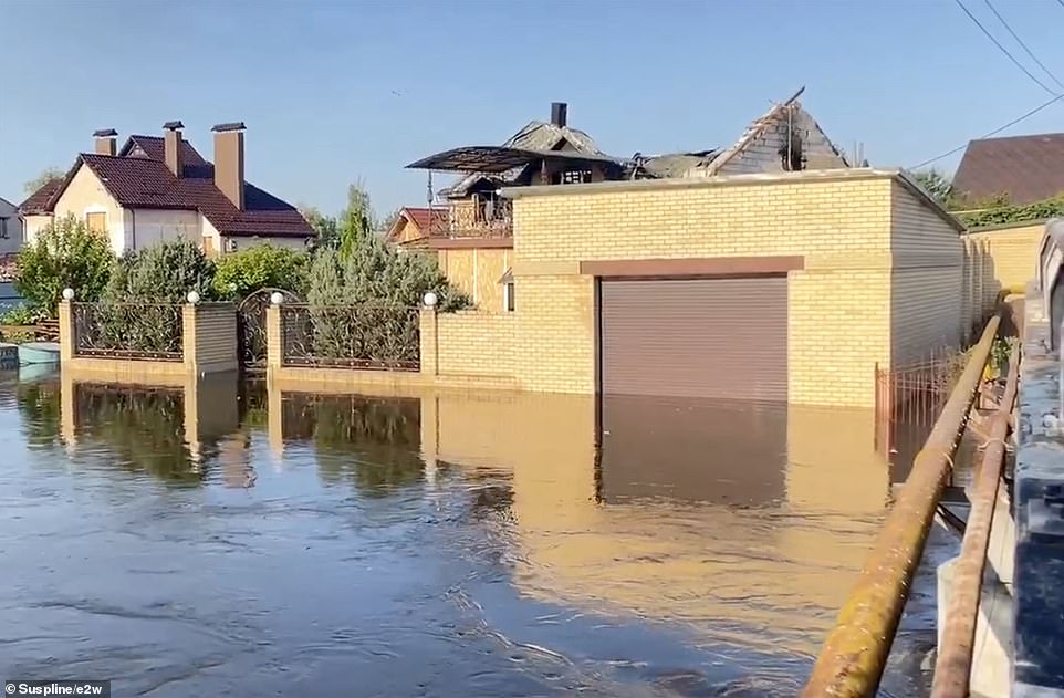 Astonishing before and after pictures show how floods have left entire towns under water just hours after destruction of Ukrainian dam
