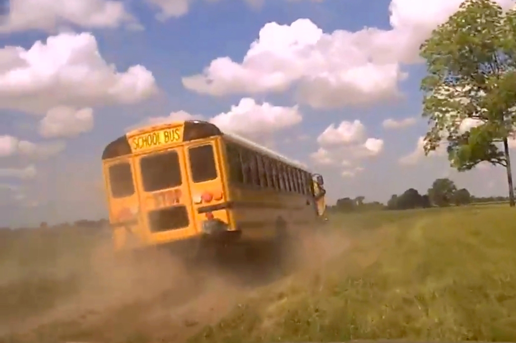 Guy in stolen school bus leads cops on wild, two-state chase, dramatic dashcam video shows