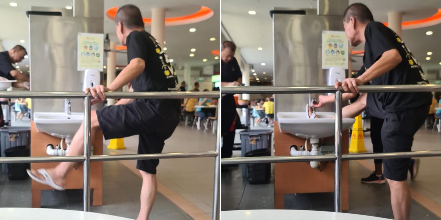 Man washes leg in basin at tiong bahru hawker centre, called out for improper hygiene