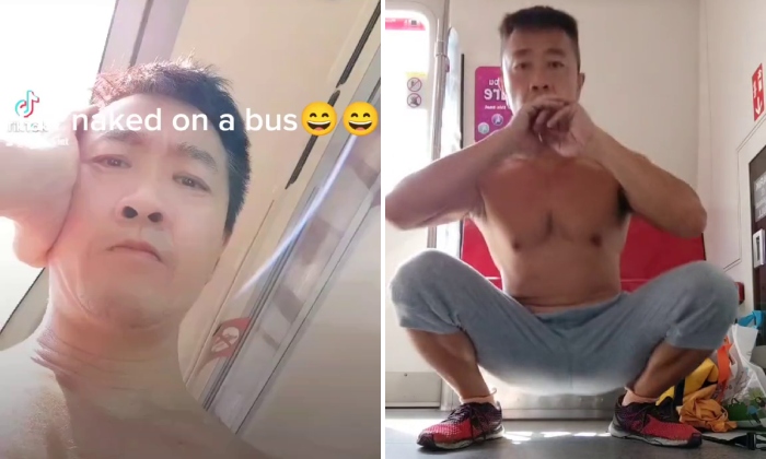 TikToker rides bus half-naked and does squats on MRT without shirt: 'Uncle dis not ur living room'