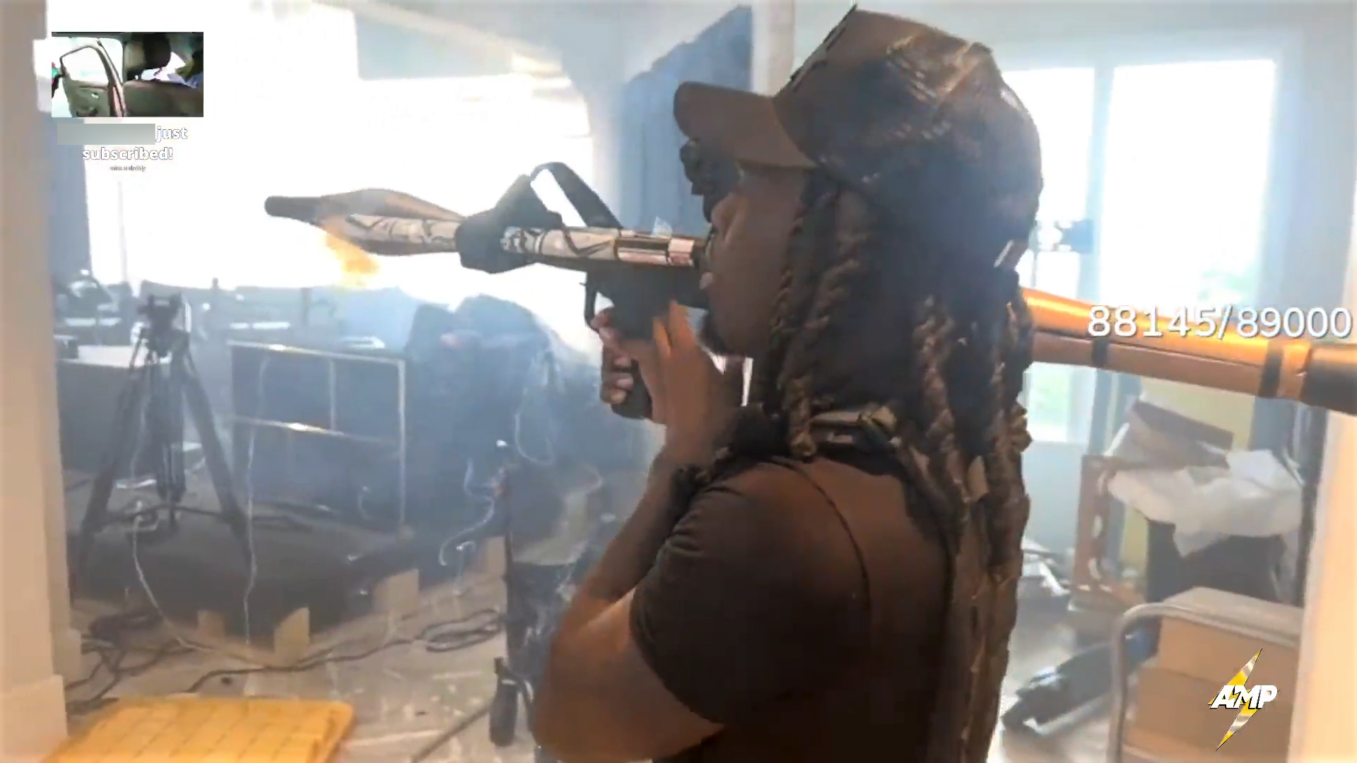 Kai Cenat shoots rocket launcher inside his influencer mansion