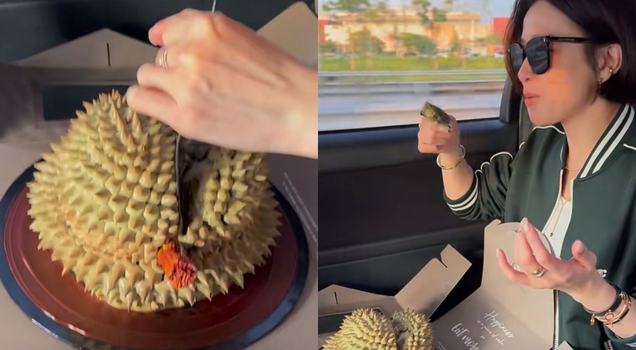 HK actress Charmaine Sheh receives durian cake as welcome gift from fans in Malaysia