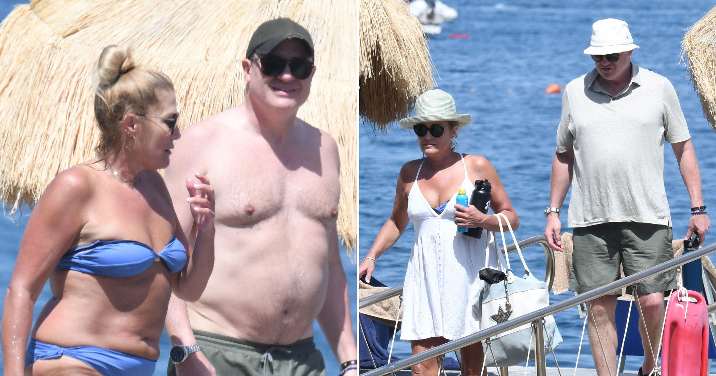 Brendan Fraser cools off in the Mediterranean with girlfriend Jeanne Moore after adding yet another trophy to his awards cabinet