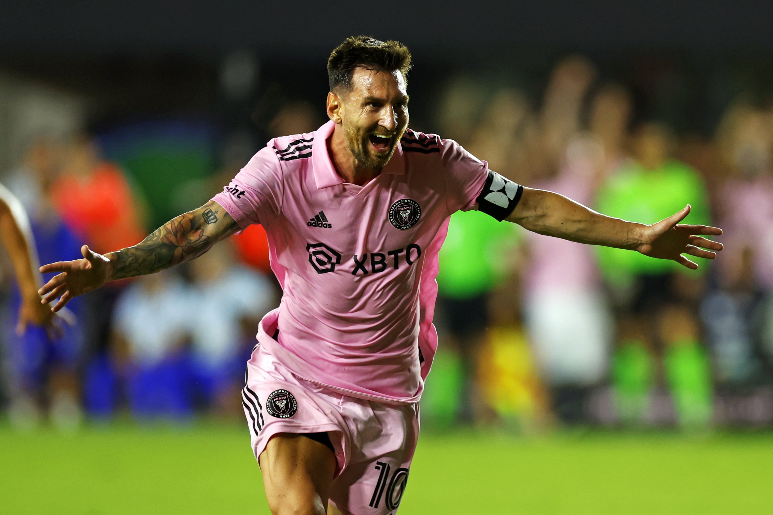 Lionel Messi reacts to scoring sensational goal on Inter Miami debut