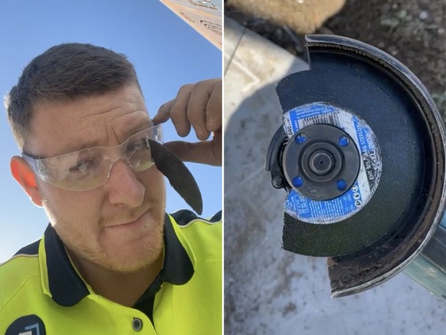 Worker hails safety glasses after angle grinder blade snapped millimetres from his eye