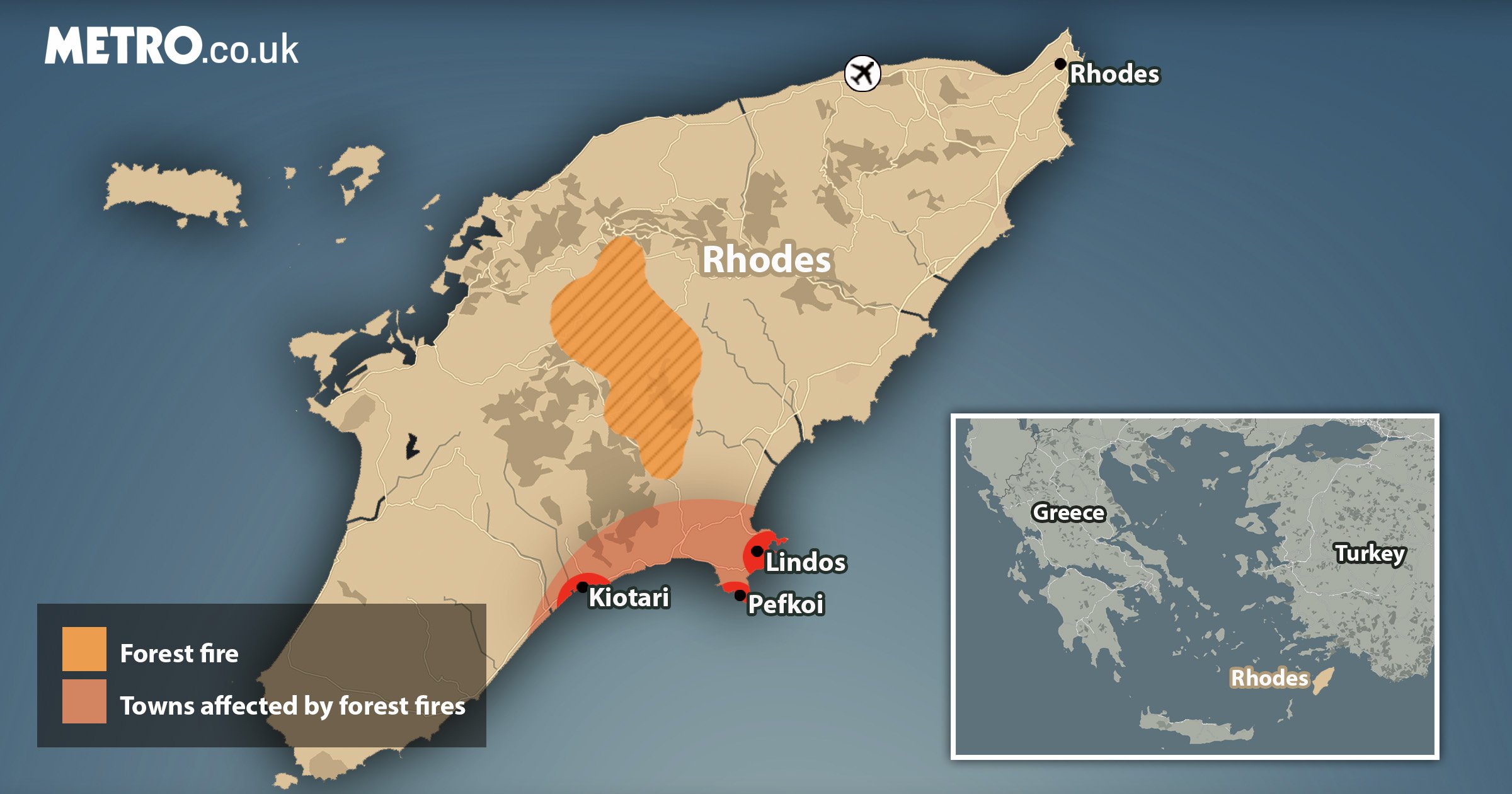 Map of Rhodes fires reveals exact location of raging infernos on Greek holiday island