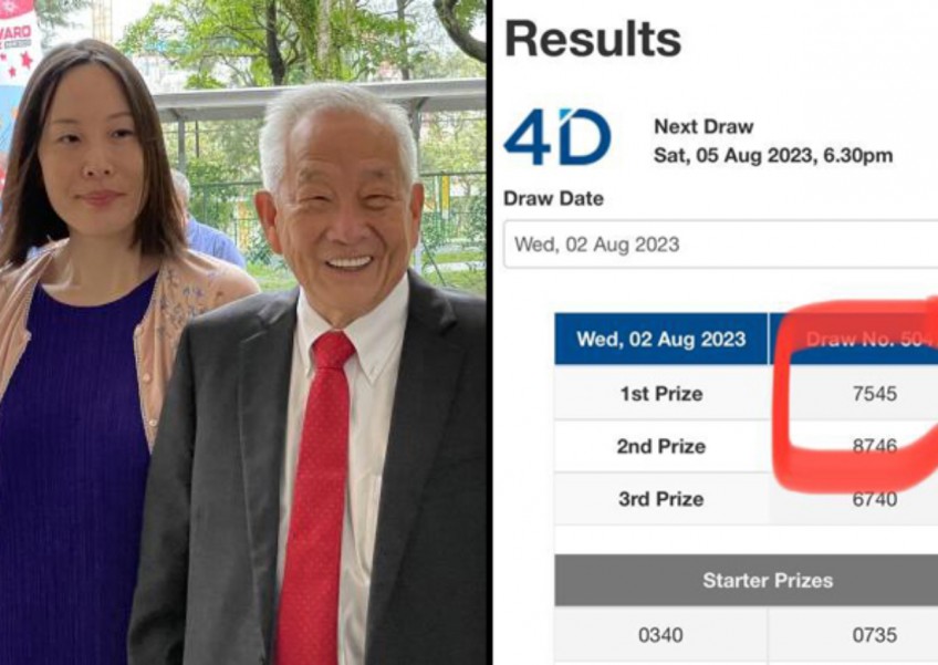 Ages of presidential hopeful Ng Kok Song and fiancee Sybil Lau hit 4D's 1st prize