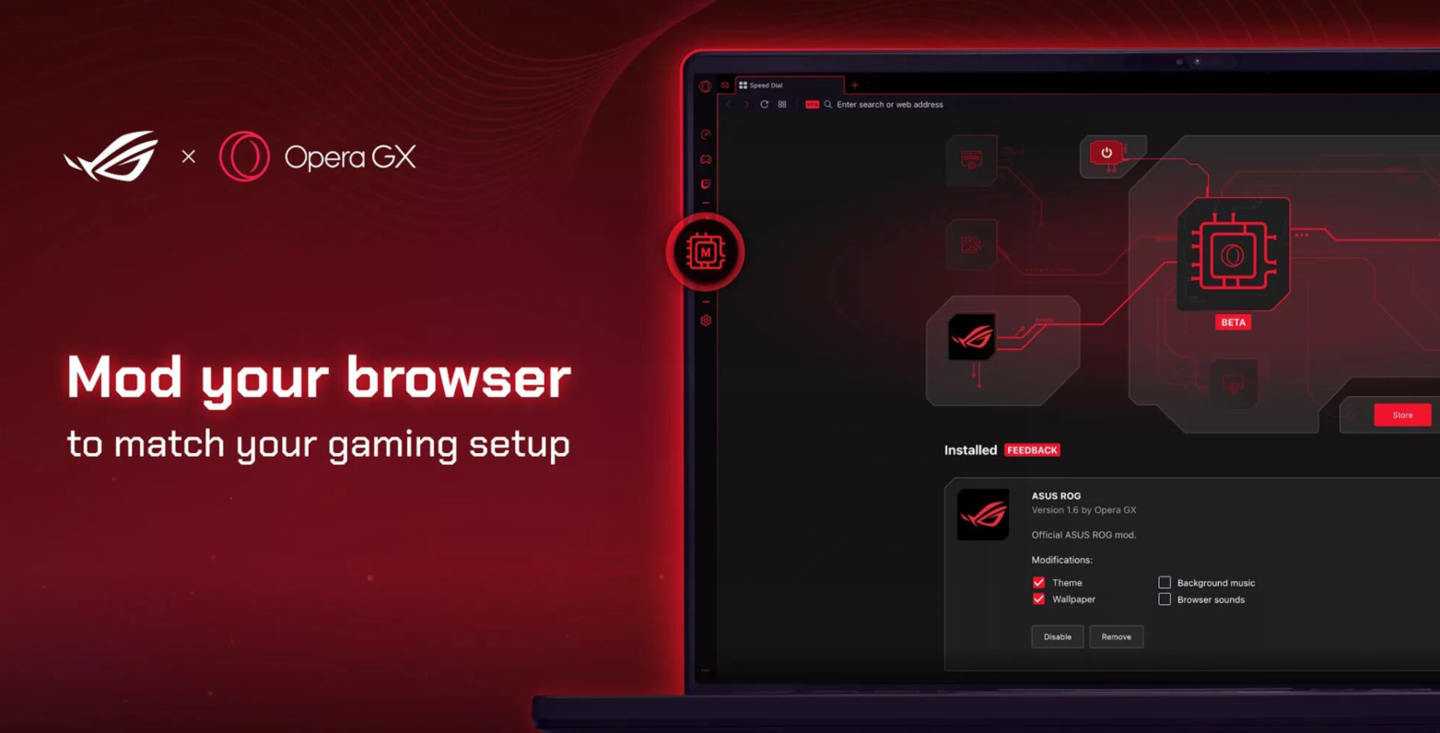 华硕推出 Opera GX ROG 版游戏浏览器，提供主题背景及自定义灯效