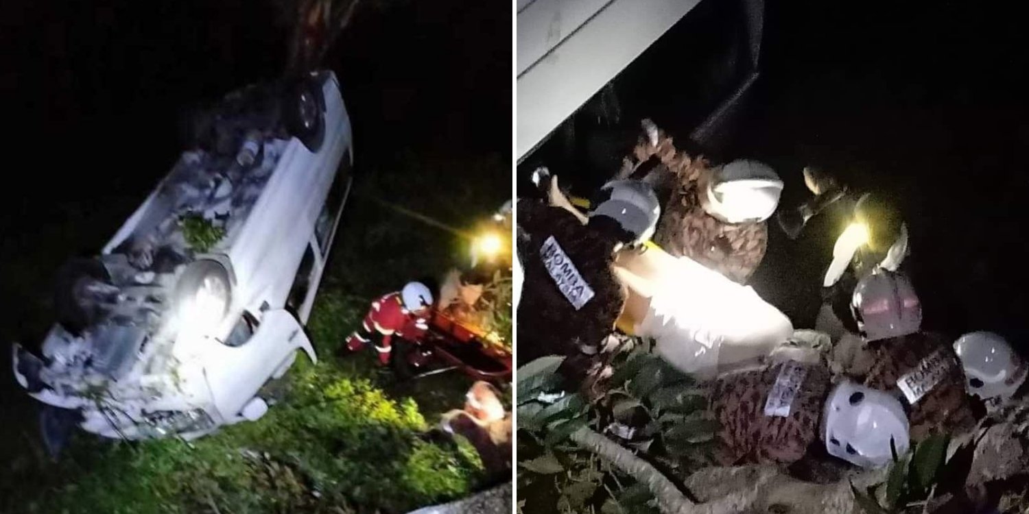 Van carrying s’pore tourists falls into 6m-deep ravine in penang, 1 dead & 10 others injured