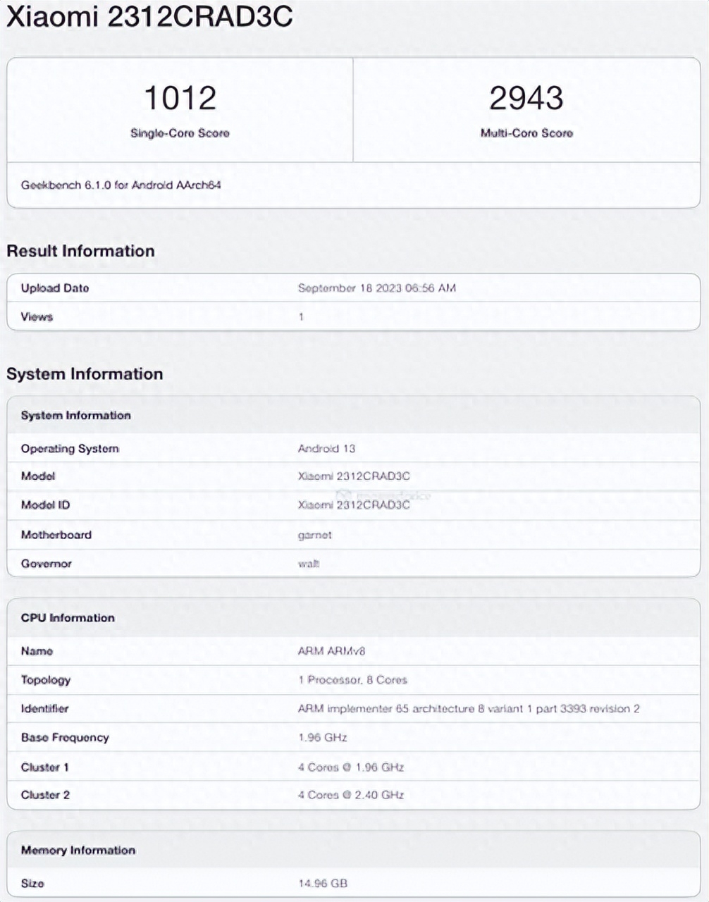 Redmi Note 13 Pro现身Geekbench跑分：首发高通骁龙7s Gen2