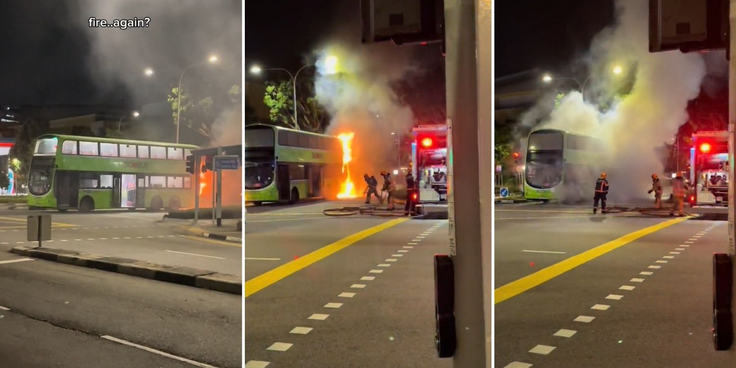 Double-decker bus catches fire at tampines, SCDF puts out flames after tiktoker calls them