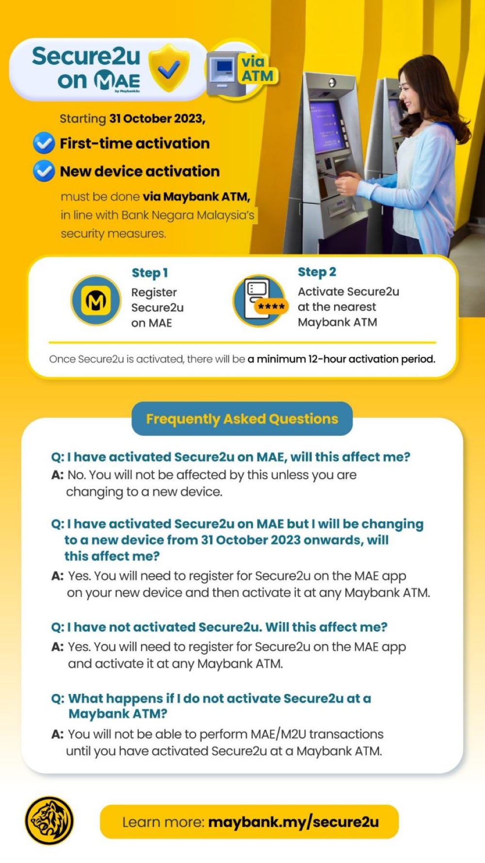 Maybank: Got a new phone? You can only activate Secure2u via ATM from 31 October