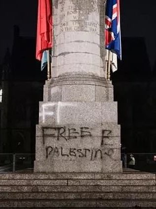 Rochdale Cenotaph vandalised with ‘Free Palestine’ graffiti and poppy wreaths damaged