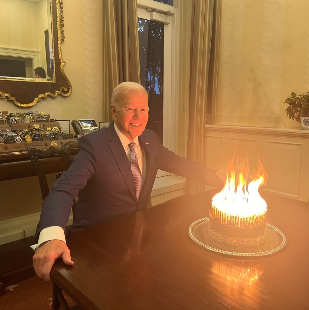 Biden mercilessly mocked for posing with birthday cake with 81 blazing candles