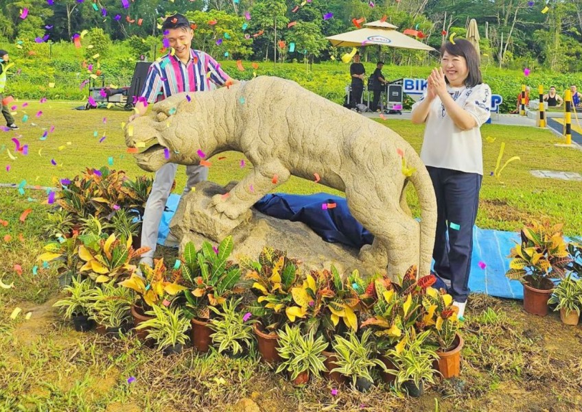 Don't Worry Be Happy tiger statue moved to another Tampines Esso