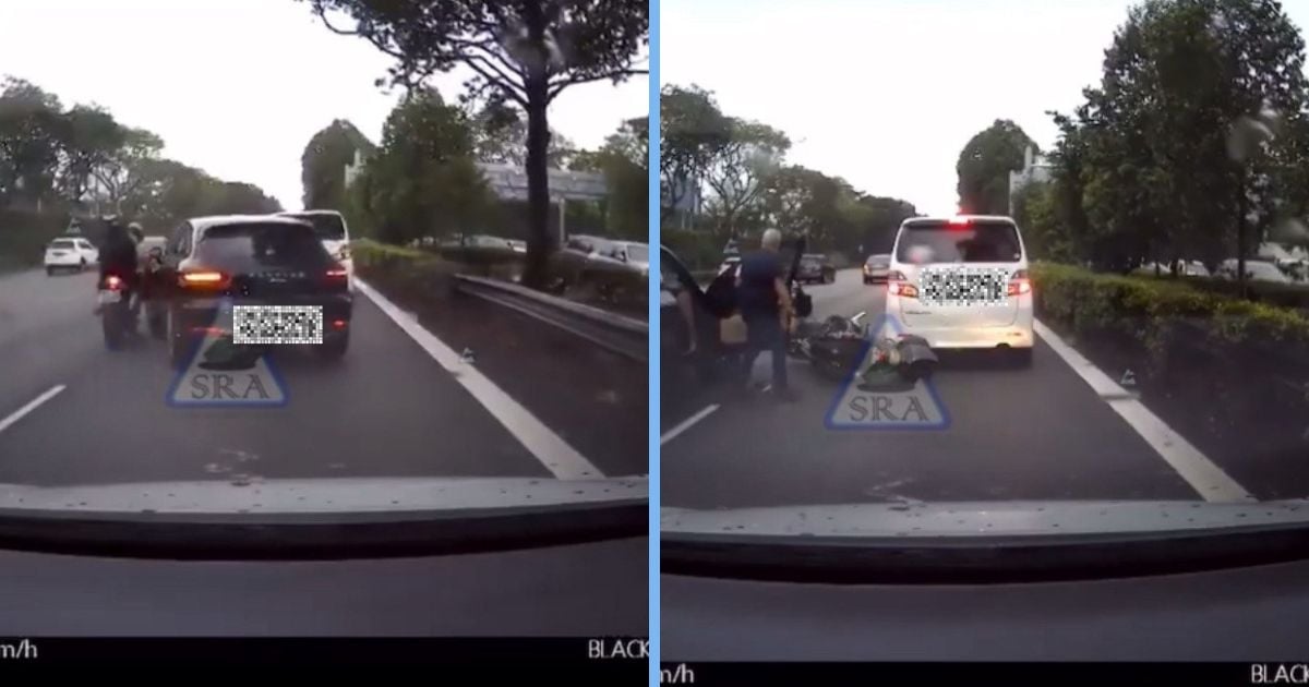 After Porsche Driver Knocked Into Lane-Splitting Bike, Another Lane-Splitting Bike Crashed Into His Car