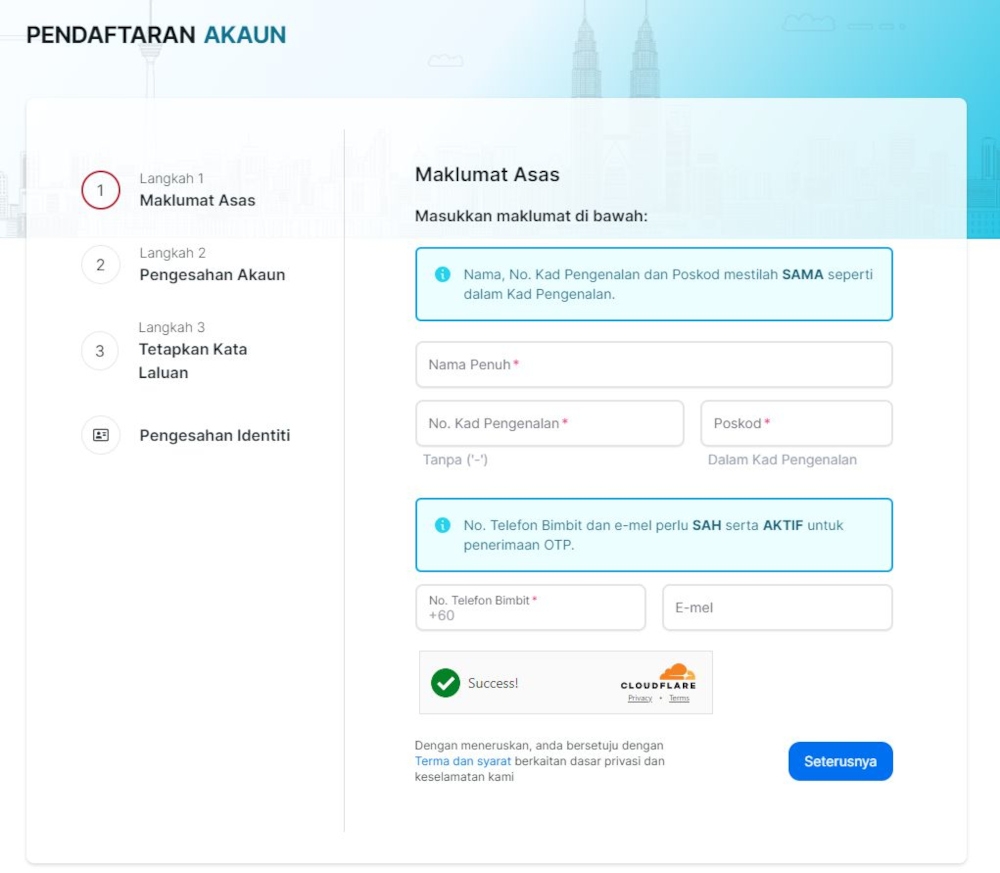 Here’s how to register a new account on Padu
