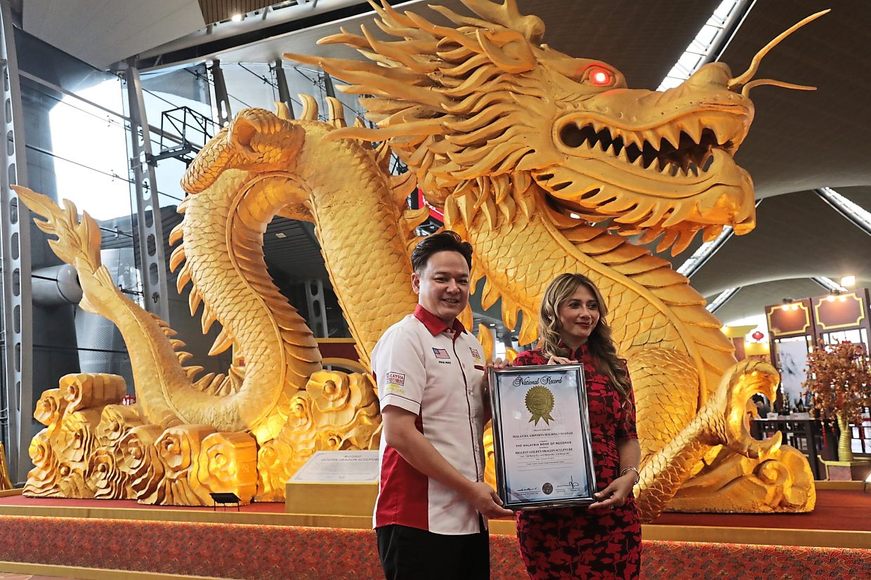 Largest golden dragon sculpture on display at KLIA