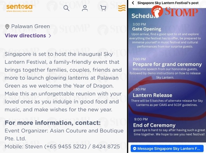 Stomper unable to release sky lantern at Sentosa festival after paying $50: 'Event is a big joke'