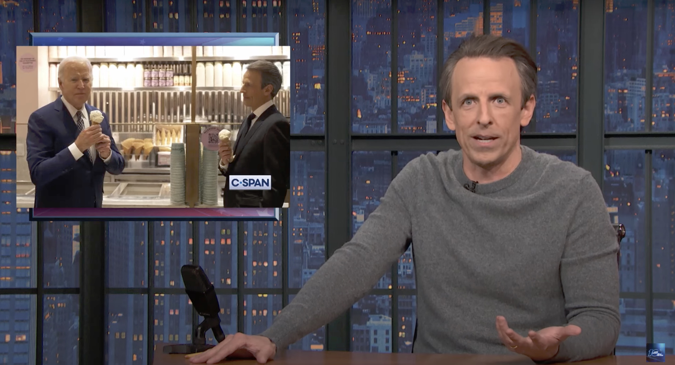 Seth Meyers Had The ‘Curb’ Music Stuck In His Head While Eating Ice Cream With President Biden
