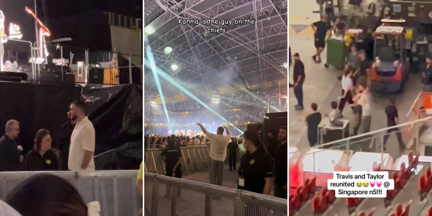 Travis kelce spotted at taylor swift s’pore concert on 8 march, both mark reunion with a kiss