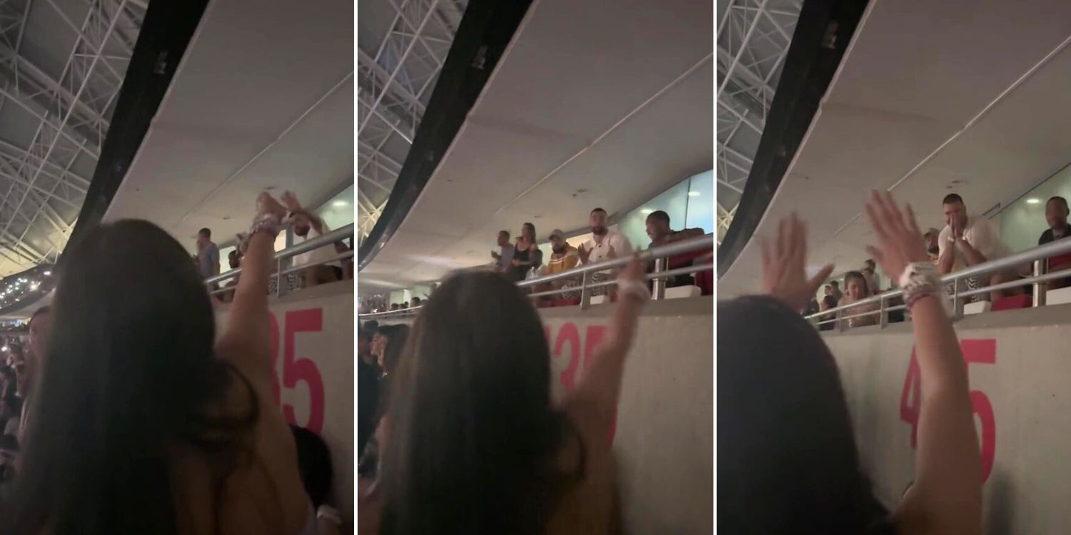 Taylor swift fan tossed friendship bracelets to travis kelce WHO Sat nearby at s’pore national stadium