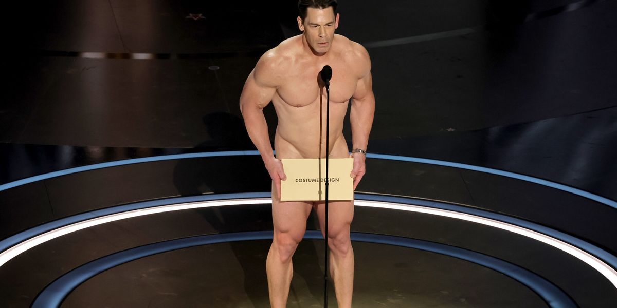 Backstage photos reveal just how naked John cena was for oscars bit