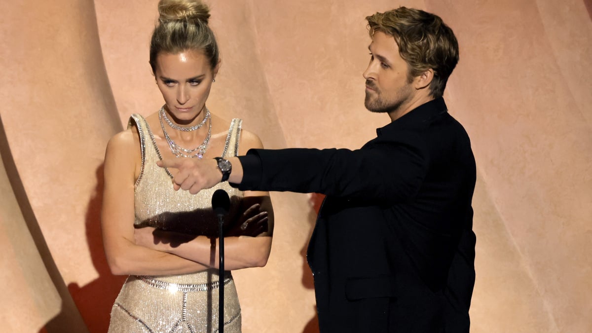 Ryan Gosling and Emily Blunt bring their Barbenheimer beef to the Oscars stage