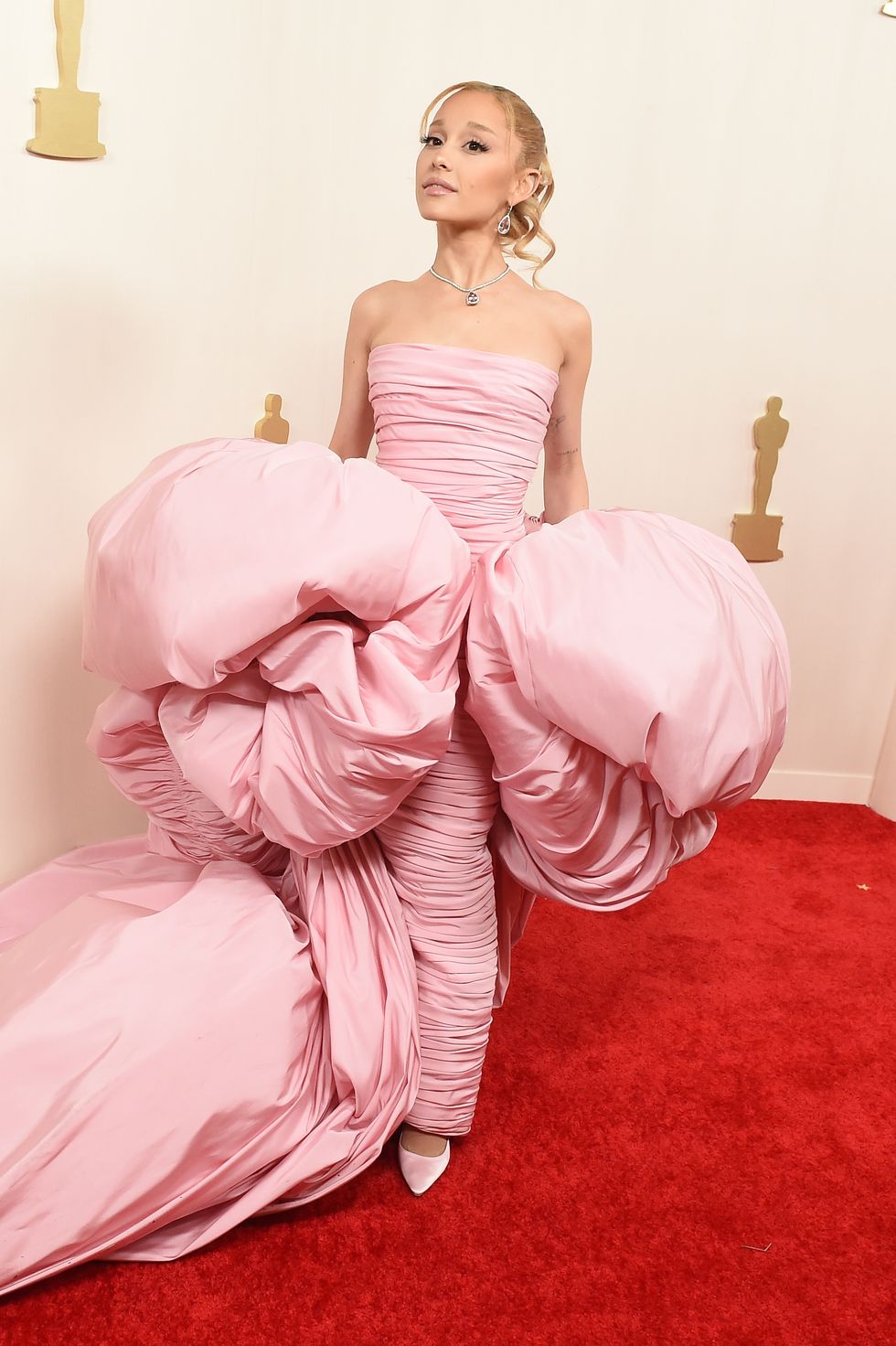 Ariana Grande Test-Drives Glindacore in the Pinkest Ballgown at the 2024 Oscars