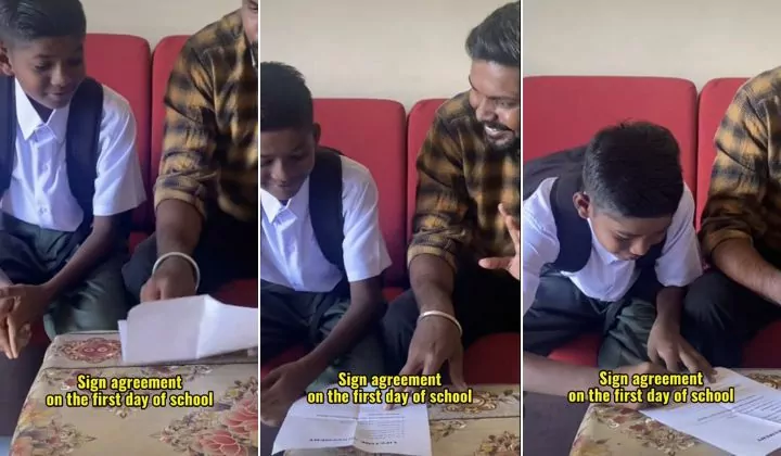[Watch] Big Bro Gets Little Bro To Sign Agreement On First Day Of Secondary School