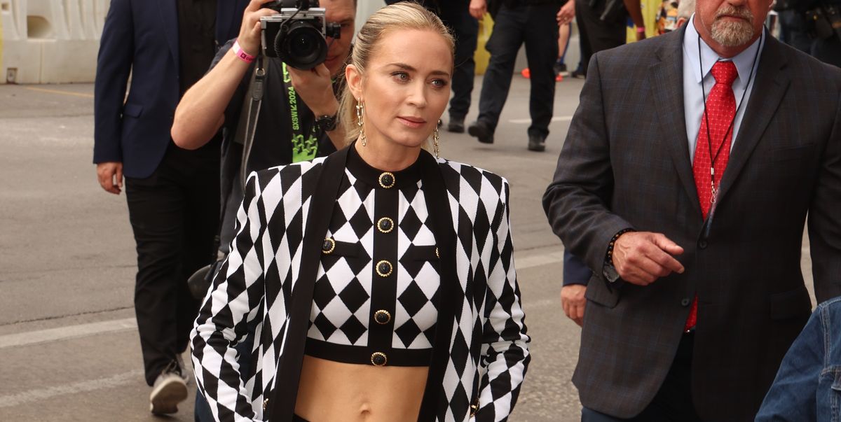 Emily Blunt Bares Her Abs in This Harlequin-Style Ensemble