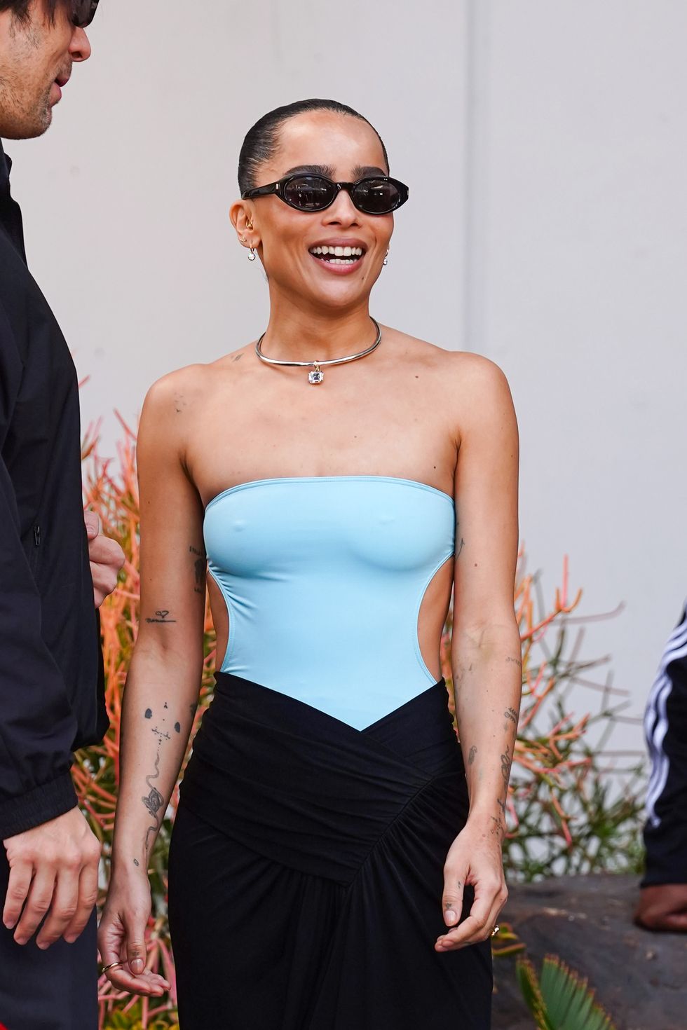 Zoë Kravitz Is So Y2K in This Sky-Blue Tube Top and Ruched Skirt