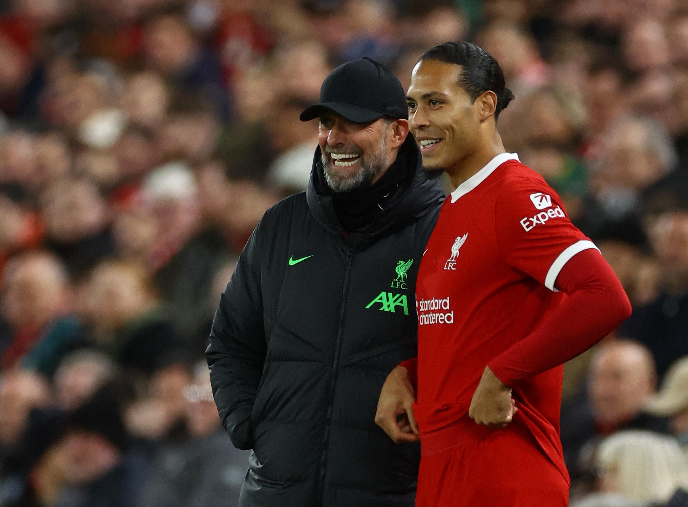 Virgil van Dijk revels in pressure of Liverpool’s enduring feud with Manchester United