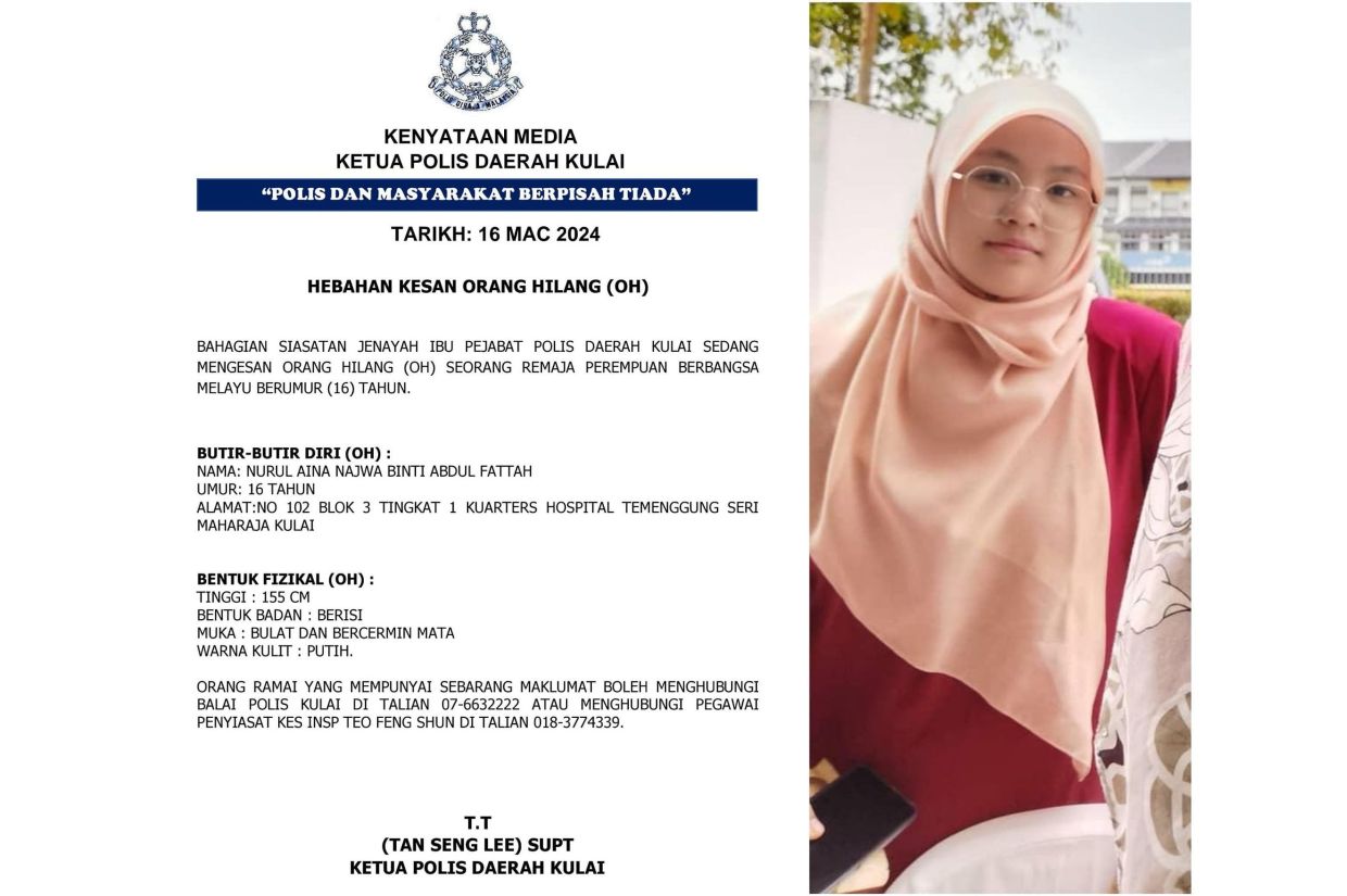 Police asking for help to locate missing Kulai teen