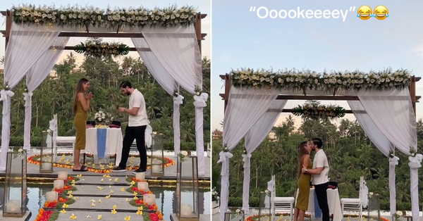 Couple's Proposal In Bali Gets Outshined By Hilarious Cameraman's Reaction