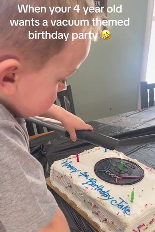Boy, 4, throws vacuum-theme birthday party with instruction manual decorations