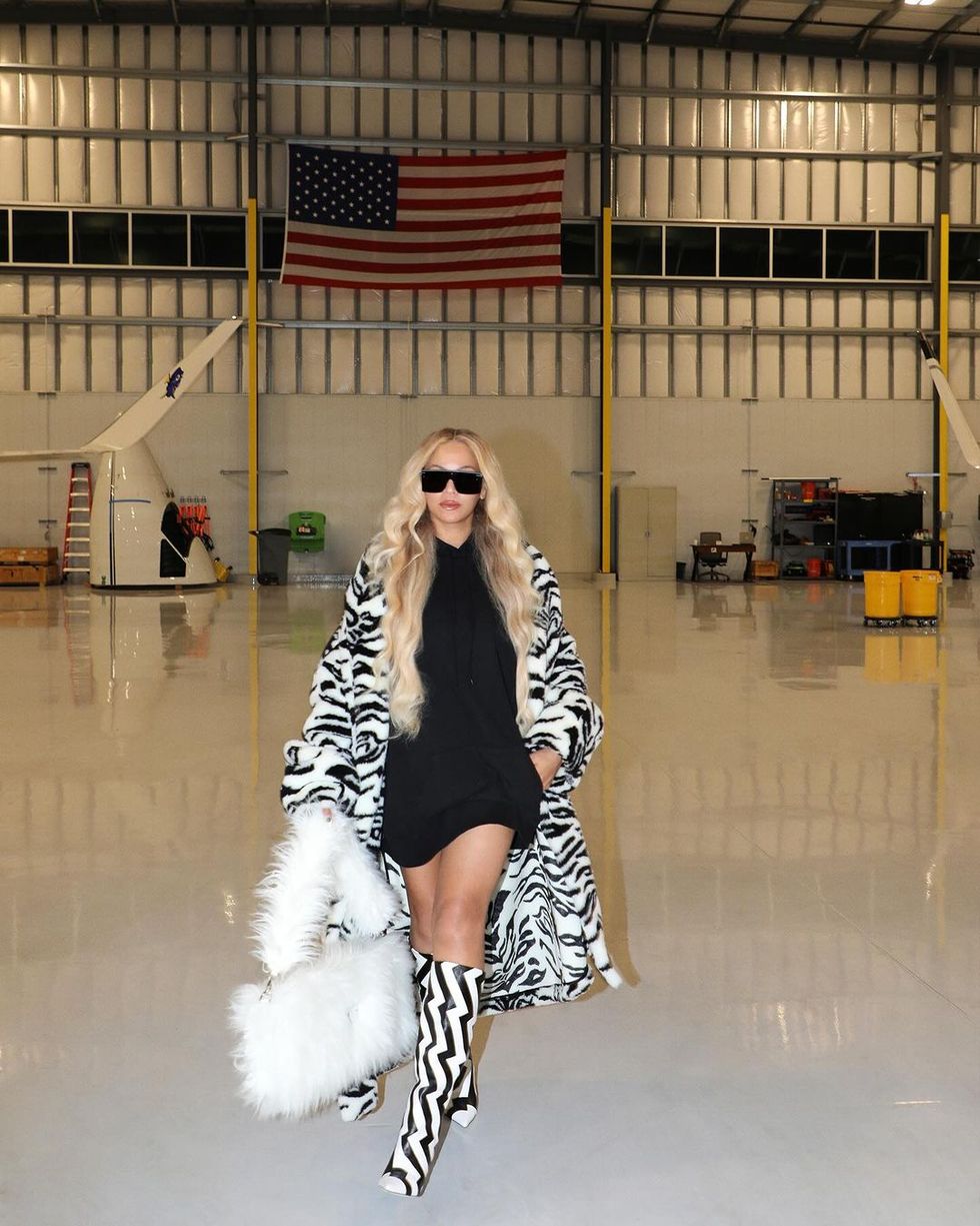 Beyoncé Embraces Her Wild Side in a Zebra-Print Fur Coat and Zigzagging Boots