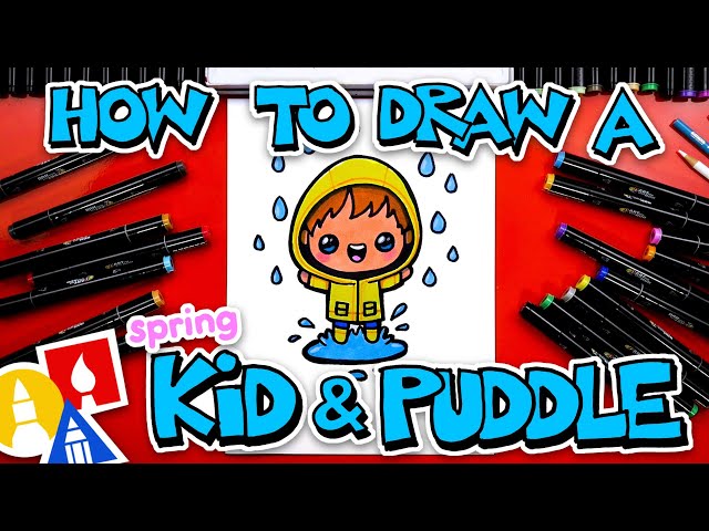 How To Draw A Spring Kid Jumping Into A Puddle
