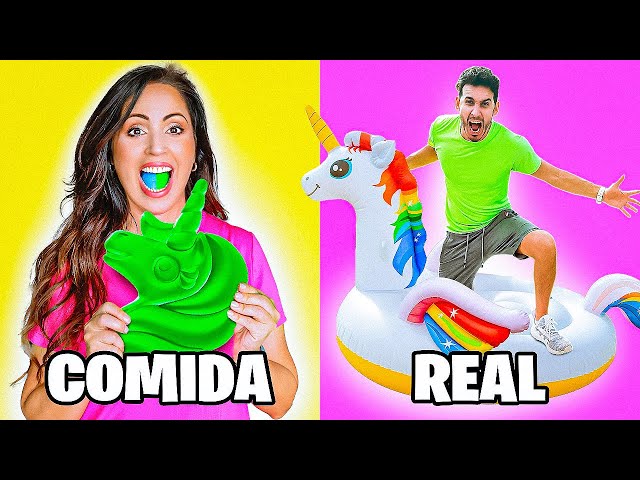 Comida de GOMA vs REAL 😱 Mi Mejor Amigo Monta un Unicornio 😂🔥Sandra Cires Art
