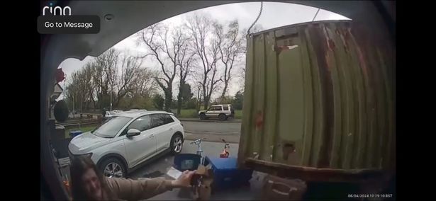 Sickening moment falling crane misses crushing terrified small girl to death by seconds