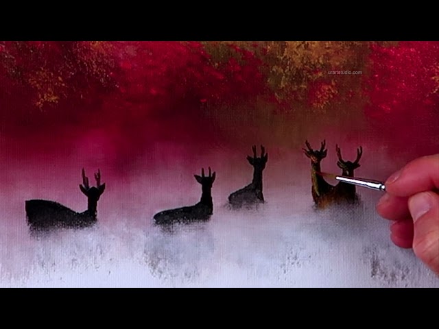 Stag Herd in the Mist | Acrylic Landscape Painting Demo