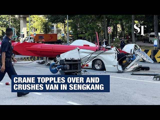 Crane topples over and crushes van in Sengkang