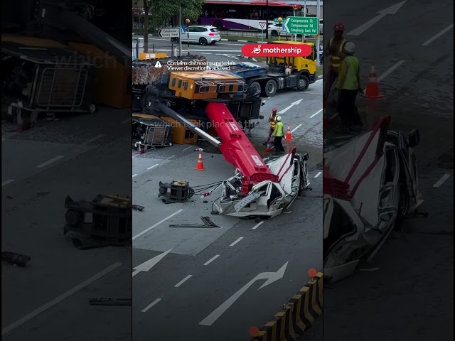 According to The Straits Times, the driver jumped out of the van before it was crushed by the crane.