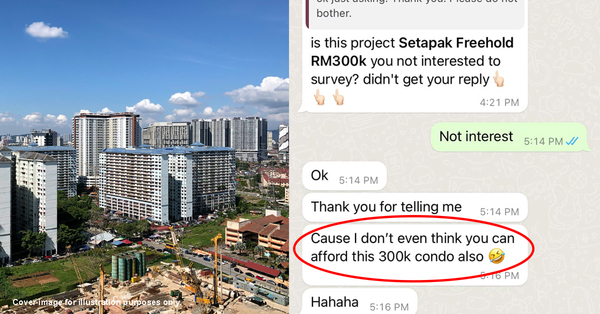 Malaysian Property Agent Allegedly Mocks Client Saying "He Can't Afford RM300K Condo"